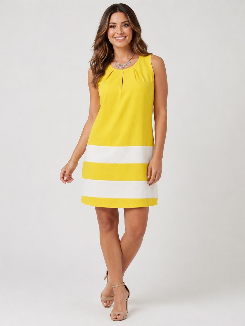 Forever 21 Yellow & White Shift Dress Size Medium